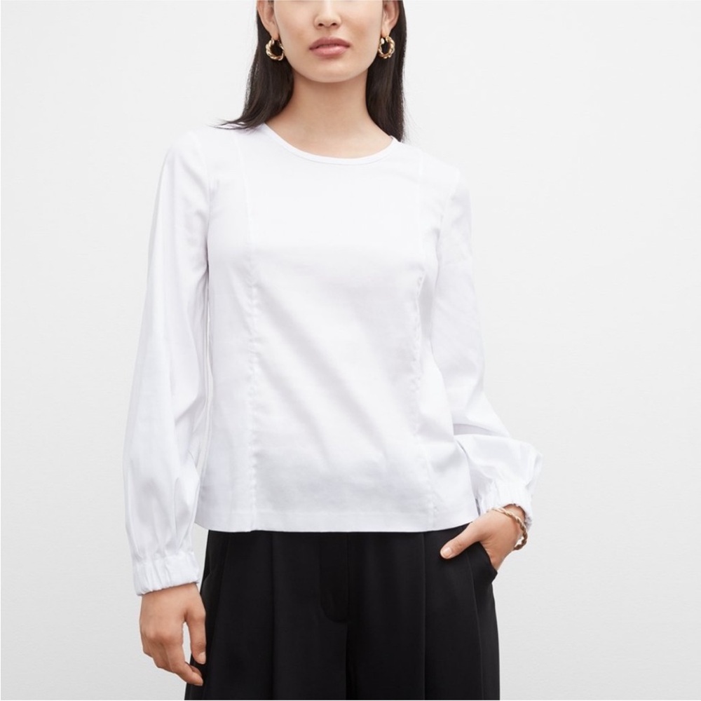 Club Monaco White cotton poplin Long-Sleeve Crewneck balloon sleeve top